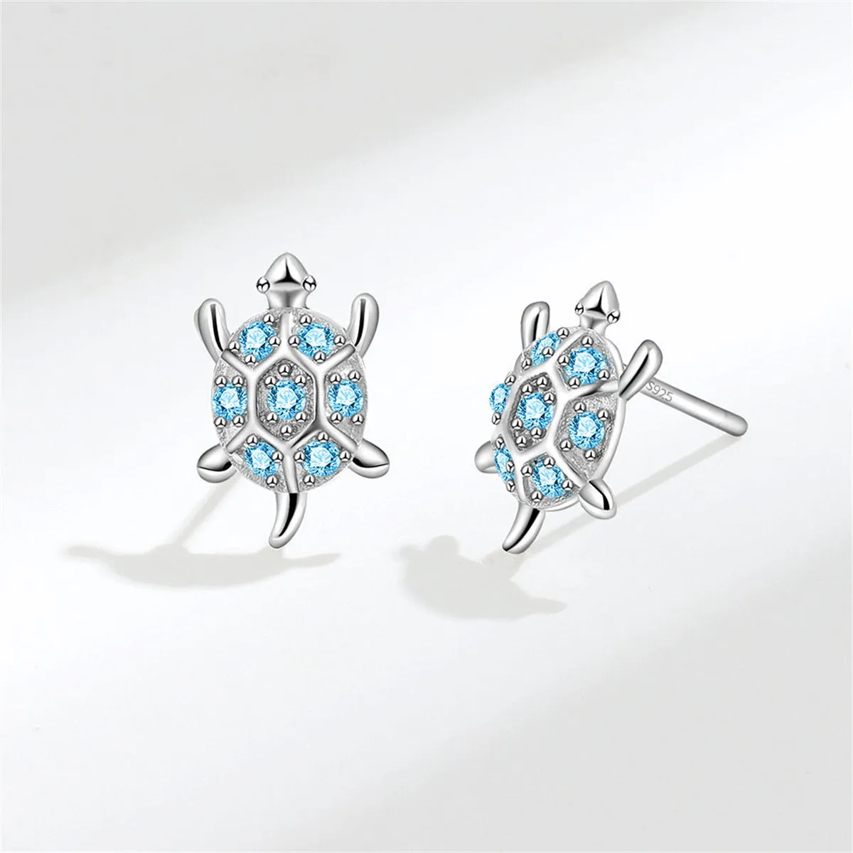 Blue Cubic Zirconia & Silver-Plated Turtle Stud Earrings