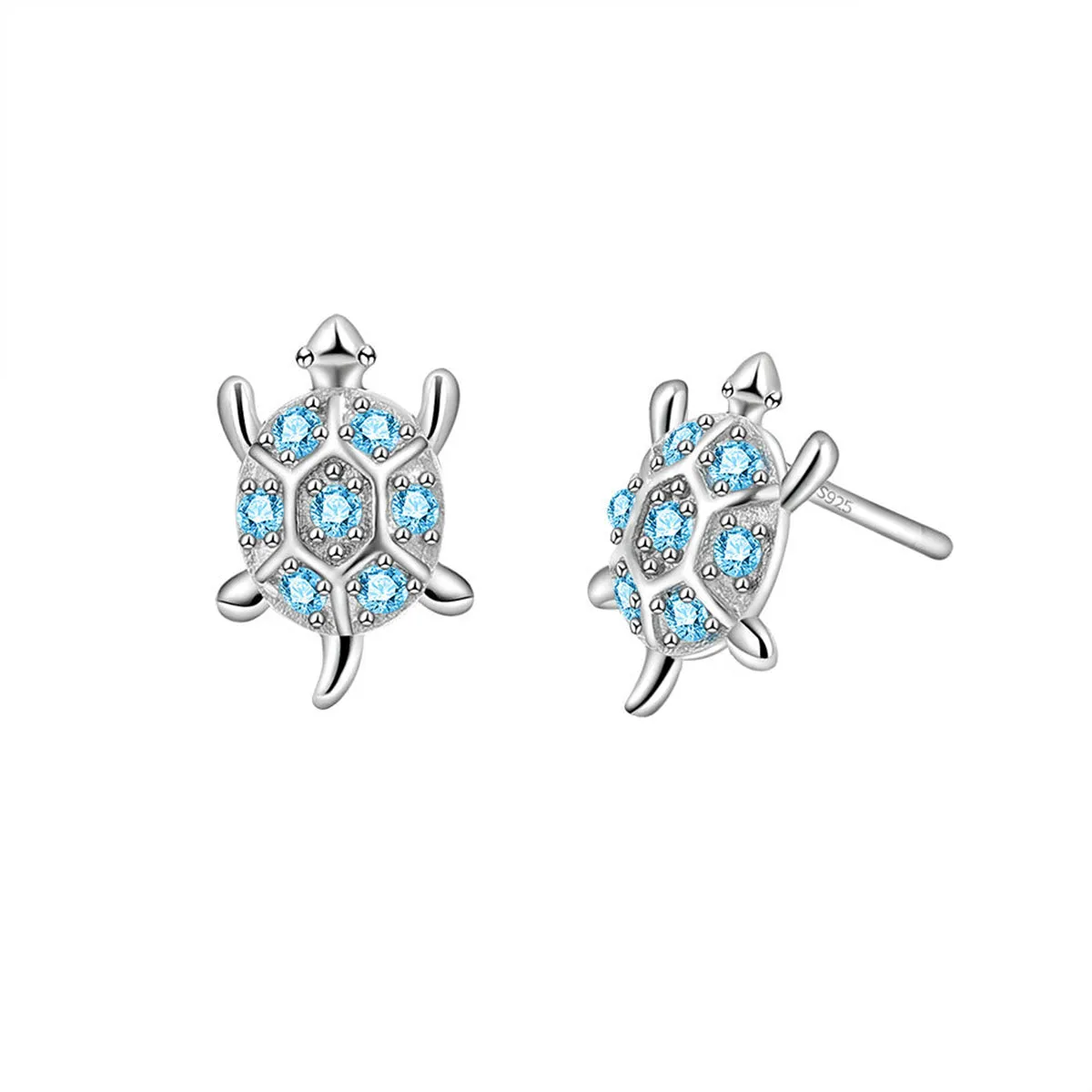 Blue Cubic Zirconia & Silver-Plated Turtle Stud Earrings