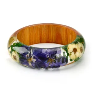 Blue Dried Flower & Resin Wood Bangle