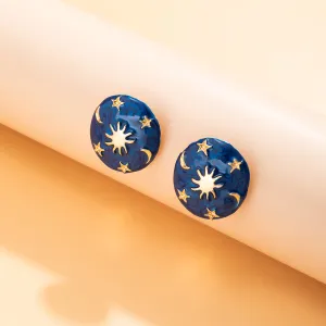 Blue Enamel & 18K Gold-Plated Celestial Oval Stud Earrings
