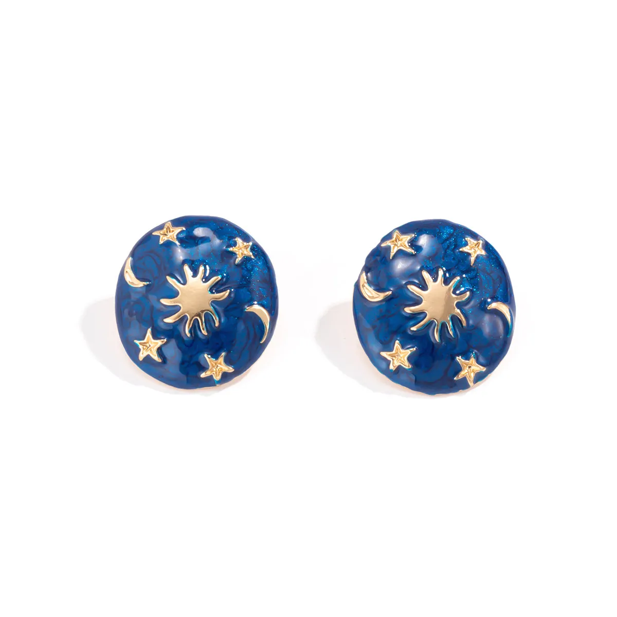Blue Enamel & 18K Gold-Plated Celestial Oval Stud Earrings