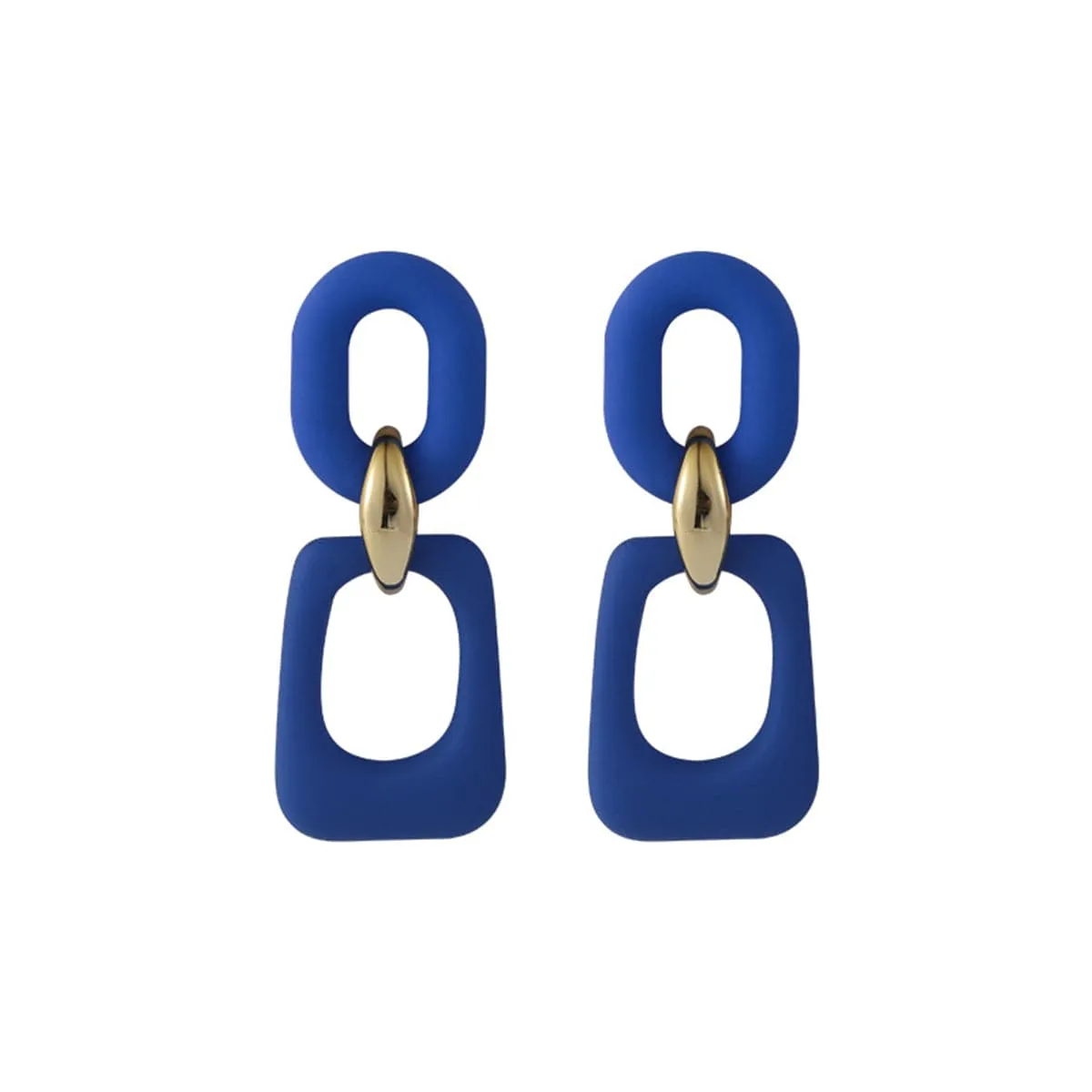 Blue Enamel & 18K Gold-Plated Openwork Rectangle Drop Earrings