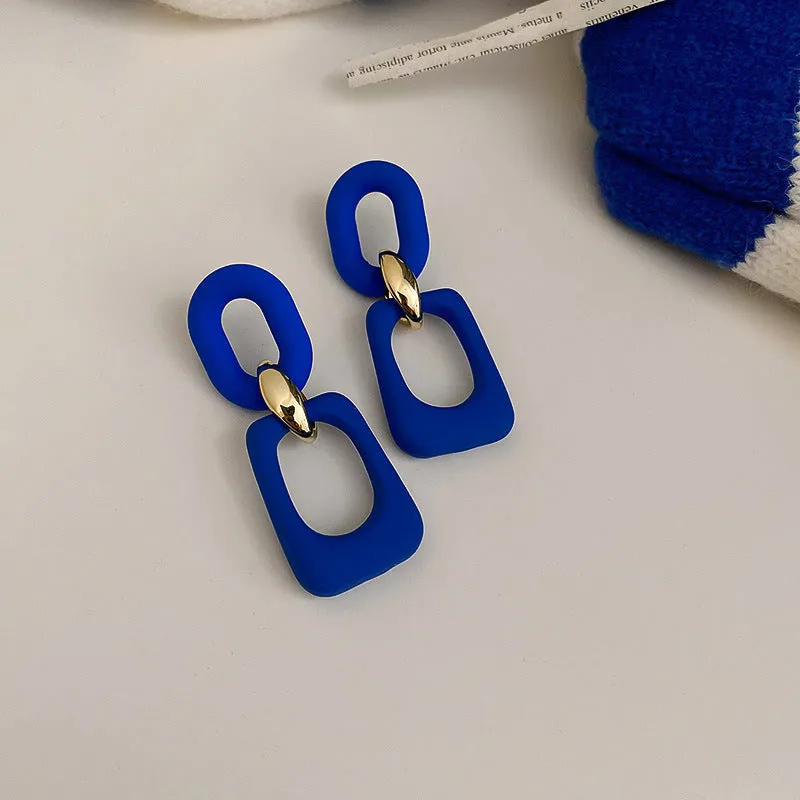 Blue Enamel & 18K Gold-Plated Openwork Rectangle Drop Earrings