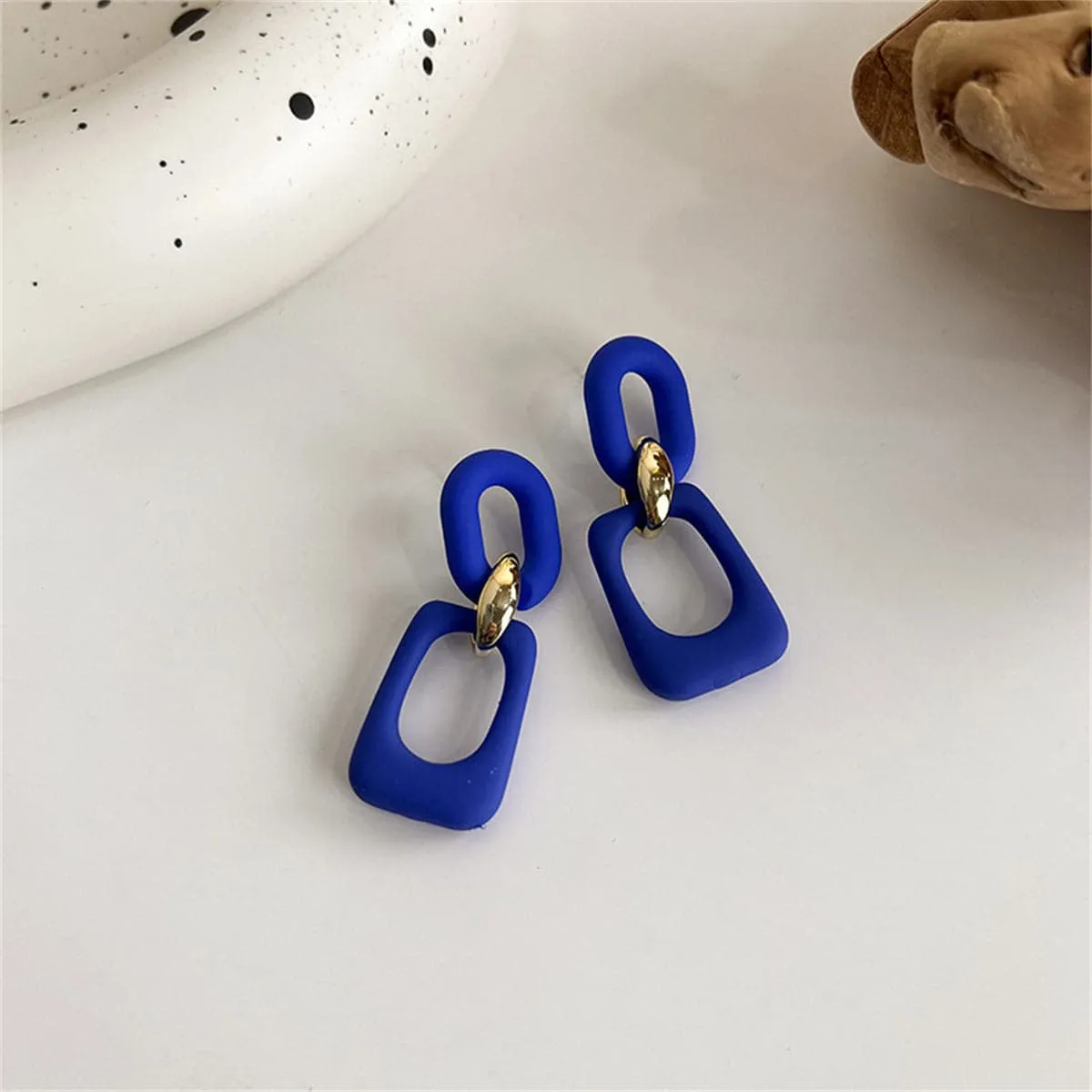 Blue Enamel & 18K Gold-Plated Openwork Rectangle Drop Earrings