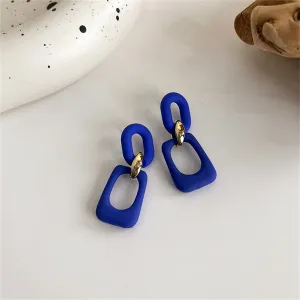 Blue Enamel & 18K Gold-Plated Openwork Rectangle Drop Earrings