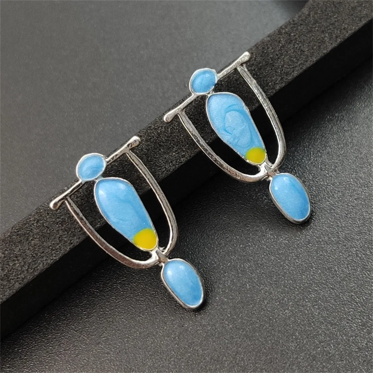 Blue Enamel & Silver-Plated Trophy Stud Earrings