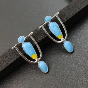 Blue Enamel & Silver-Plated Trophy Stud Earrings