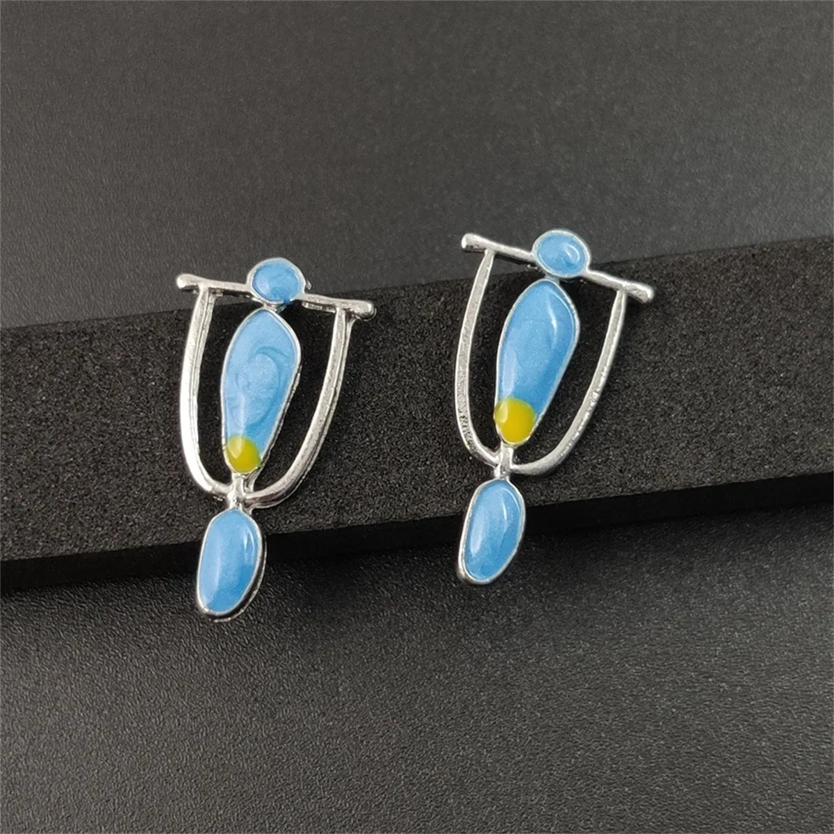 Blue Enamel & Silver-Plated Trophy Stud Earrings
