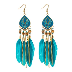 Blue Feather & Resin Drop Earrings