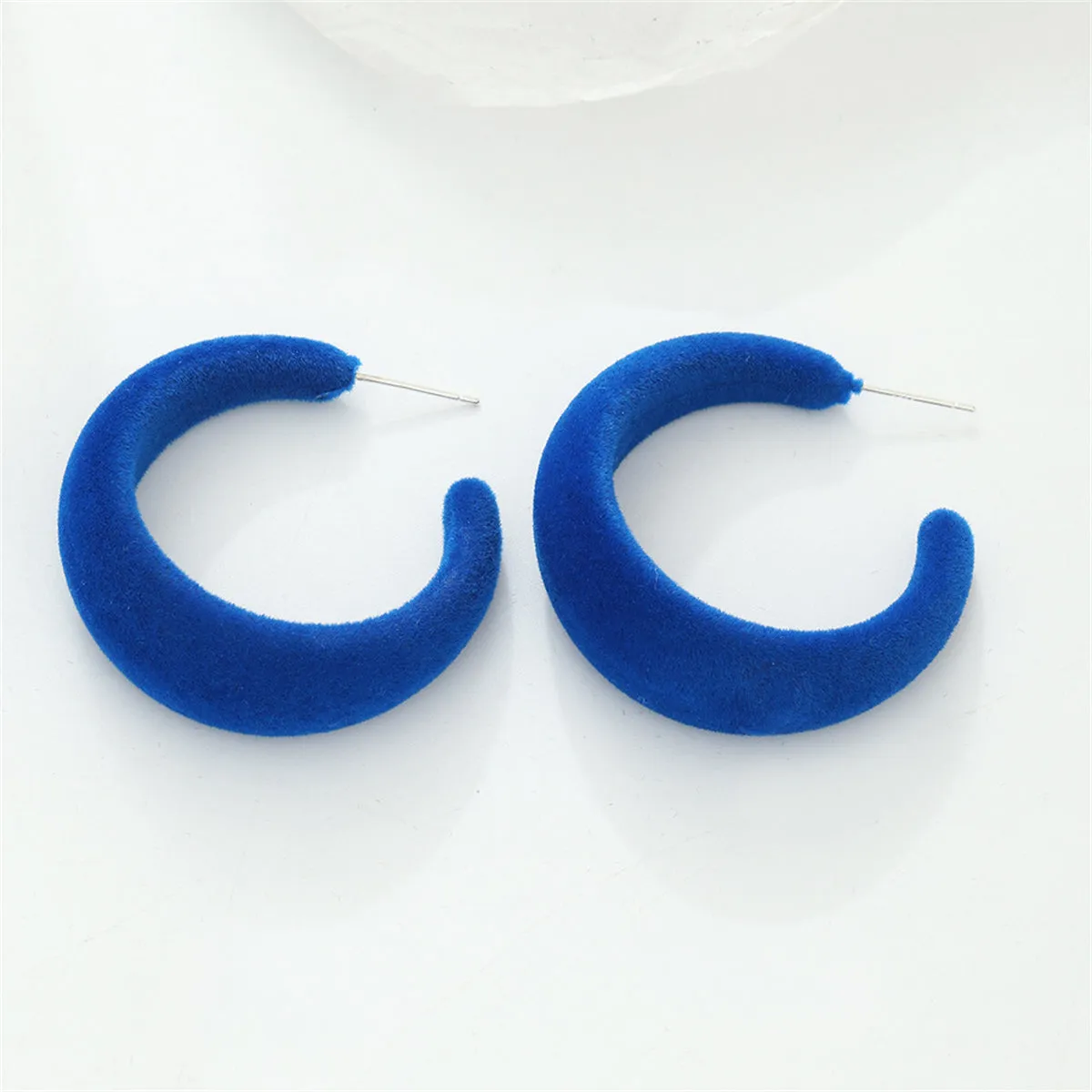 Blue Flocking & Silver-Plated Huggie Earrings