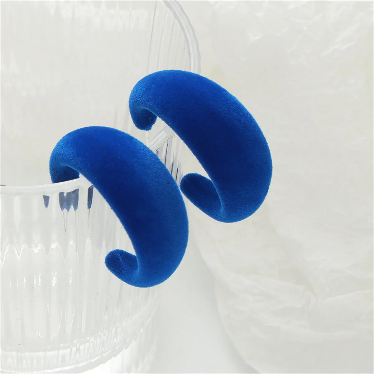 Blue Flocking & Silver-Plated Huggie Earrings
