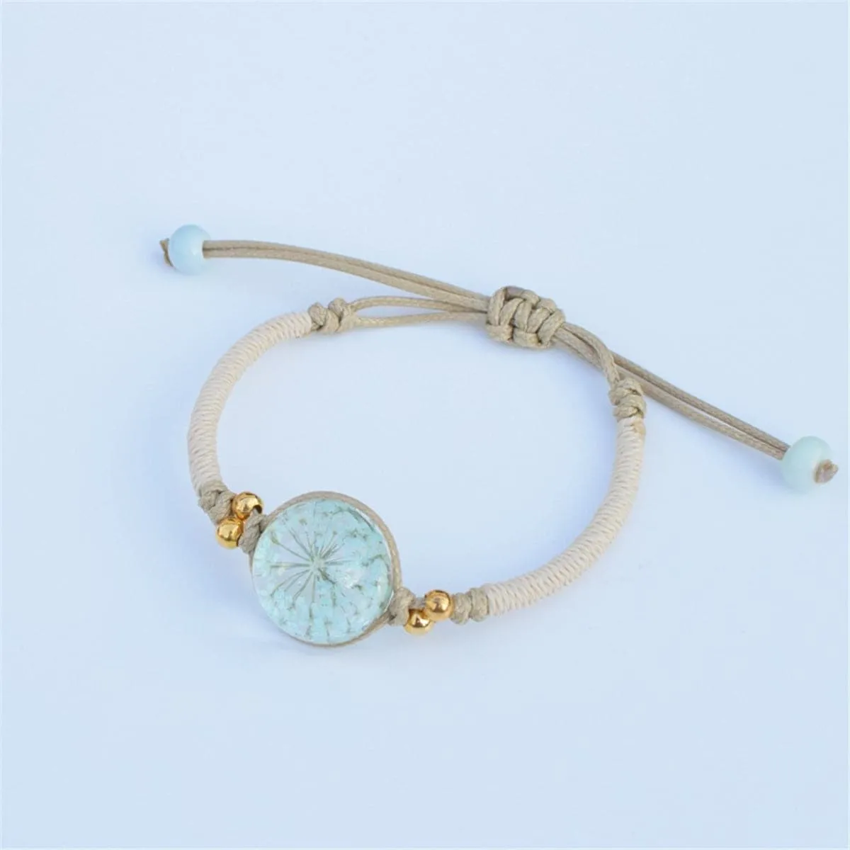 Blue Gypsophila & Gold-Plated Bead Adjustable Bracelet