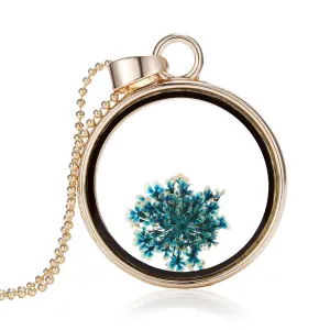 Blue Gypsophila & Resin Round Pendant Necklace