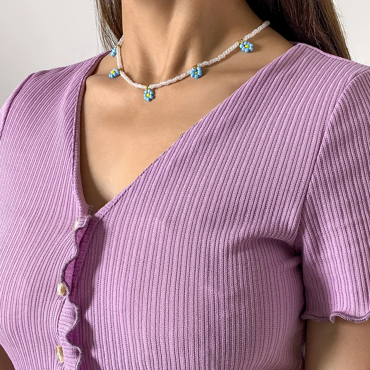 Blue Howlite & 18K Gold-Plated Mum Beaded Station Collar Necklace