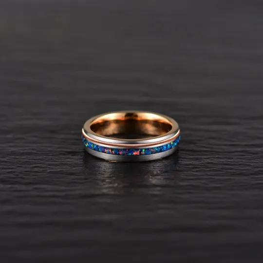 Blue Knight Ring - Crushed Opal Rose Tungsten Women's Wedding Band 4MM
