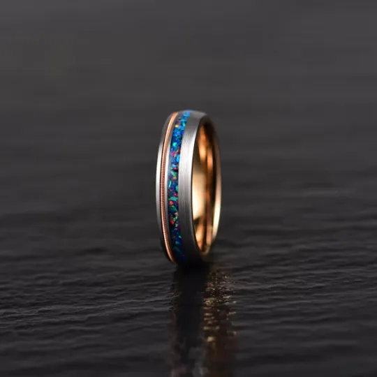 Blue Knight Ring - Crushed Opal Rose Tungsten Women's Wedding Band 4MM