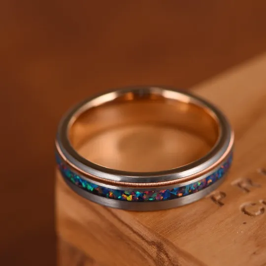 Blue Knight Ring - Crushed Opal Rose Tungsten Women's Wedding Band 4MM