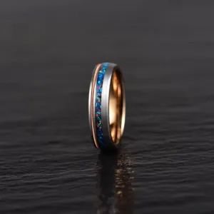 Blue Knight Ring - Crushed Opal Rose Tungsten Women's Wedding Band 4MM