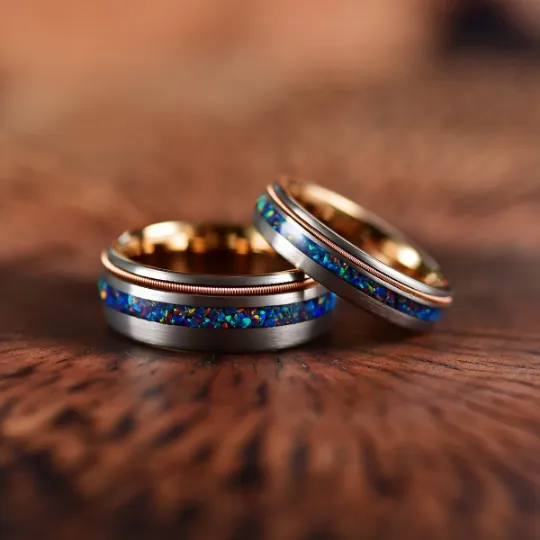 Blue Knight Ring - Crushed Opal Rose Tungsten Women's Wedding Band 4MM