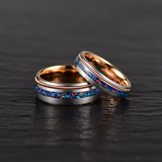 Blue Knight Ring - Crushed Opal Rose Tungsten Women's Wedding Band 4MM