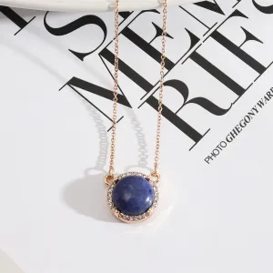 Blue Lapis & Cubic Zirconia Halo Round Pendant Necklace