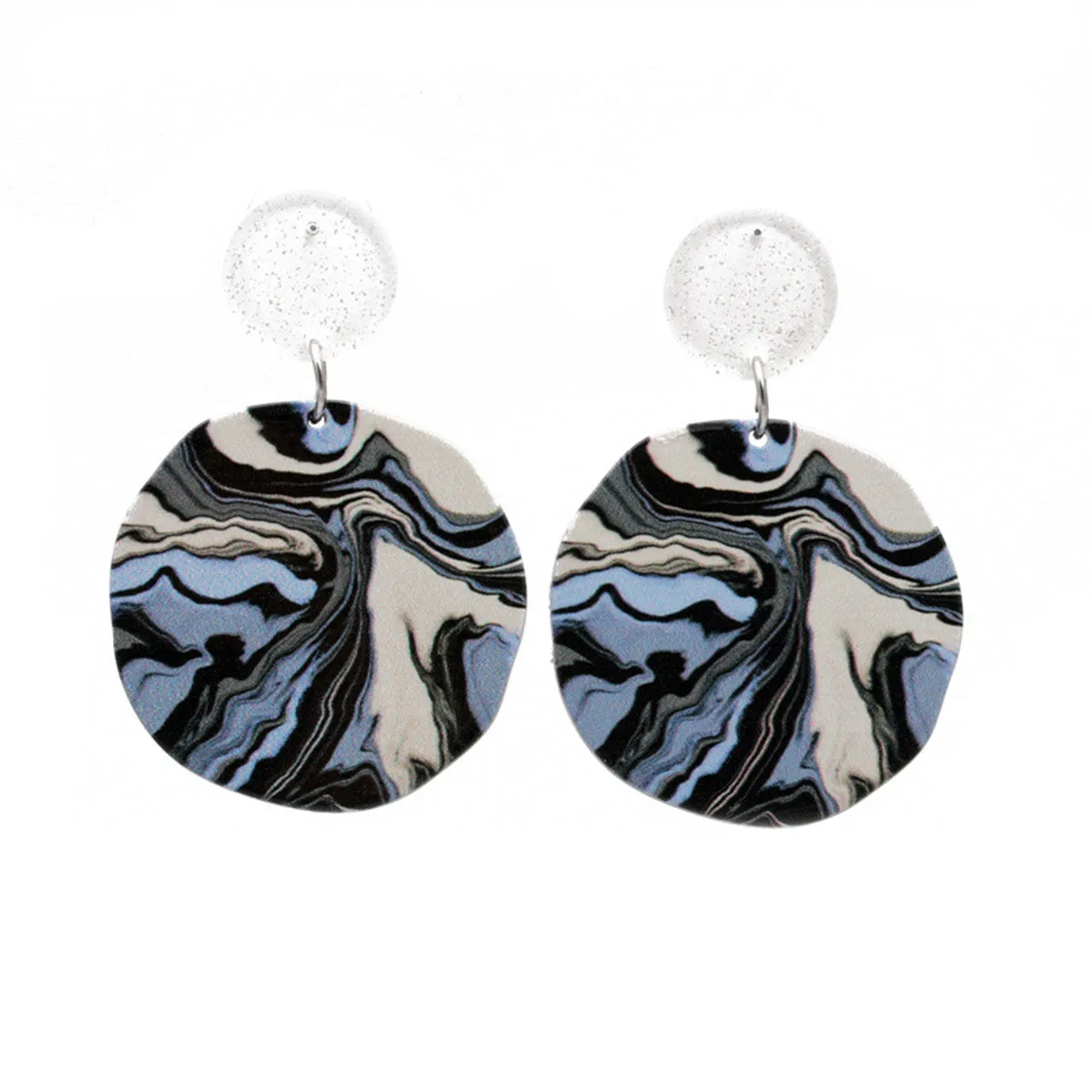Blue Multi-Colored Marbled Drop Earrings
