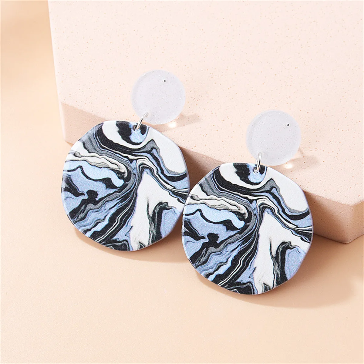 Blue Multi-Colored Marbled Drop Earrings