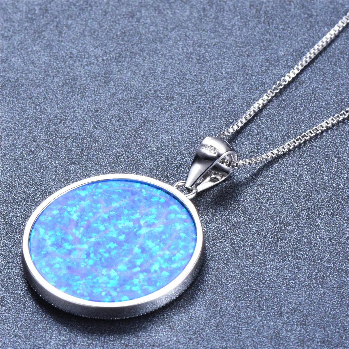 Blue Opal & Cubic Zirconia Round Lotus Pendant Necklace