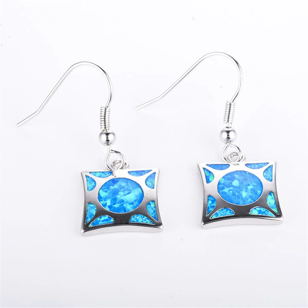 Blue Opal & Silver-Plated Cube Drop Earrings