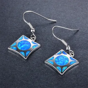 Blue Opal & Silver-Plated Cube Drop Earrings