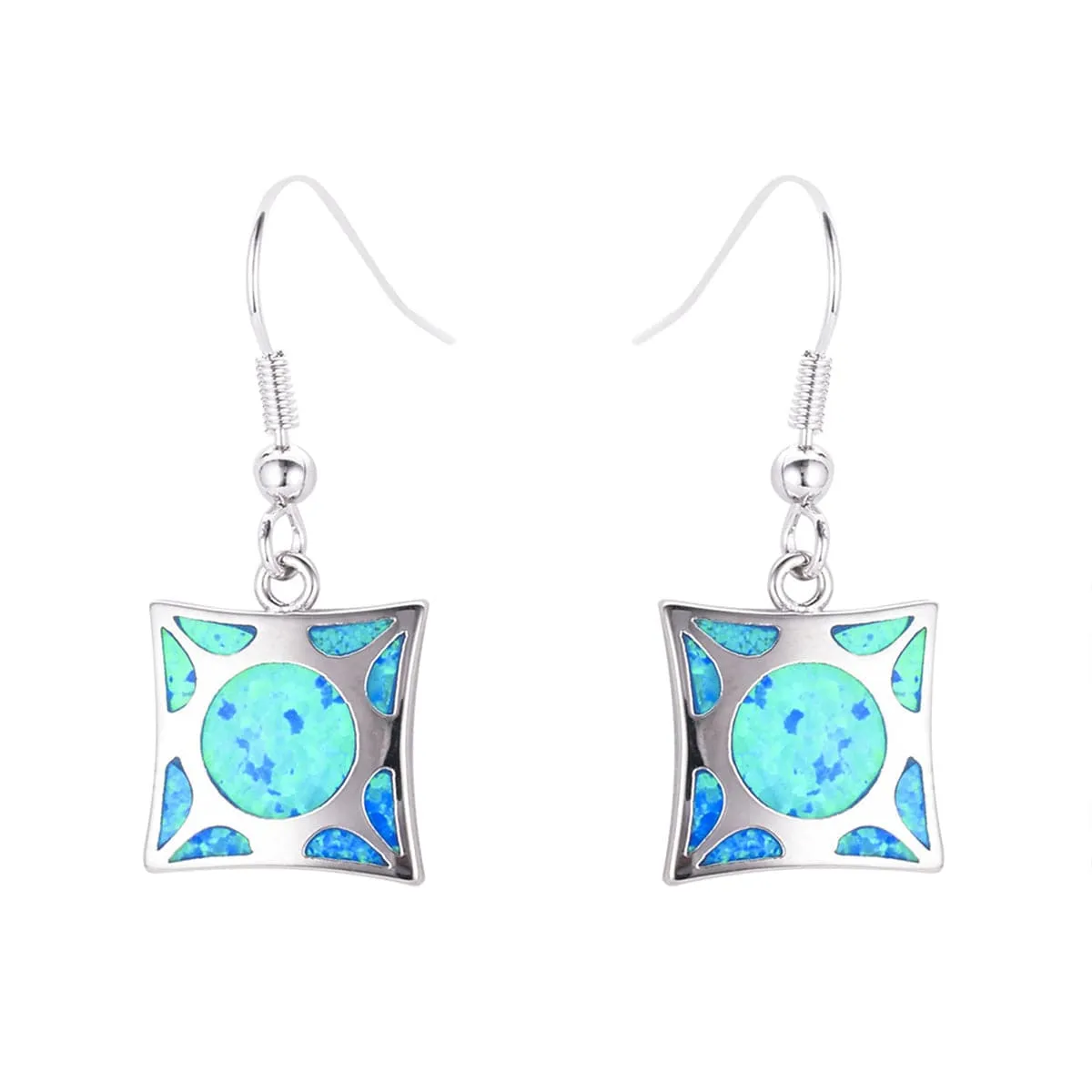 Blue Opal & Silver-Plated Cube Drop Earrings