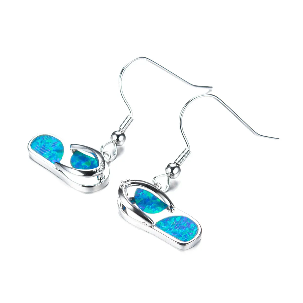 Blue Opal & Silver-Plated Flip-Flop Drop Earrings