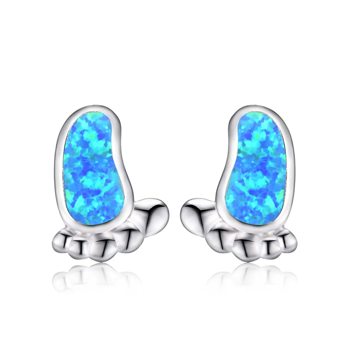 Blue Opal & Silver-Plated Footprint Stud Earrings