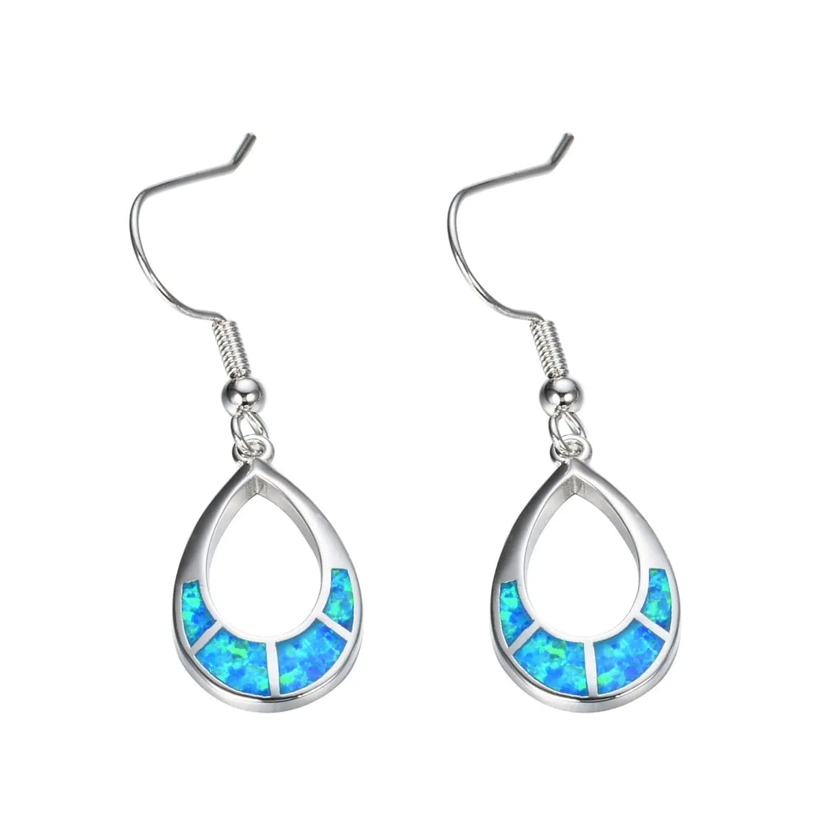 Blue Opal & Silver-Plated Open Teardrop Earrings