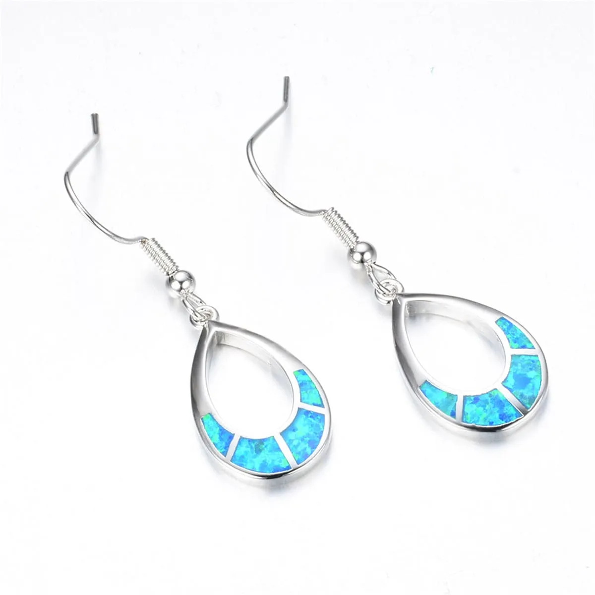 Blue Opal & Silver-Plated Open Teardrop Earrings
