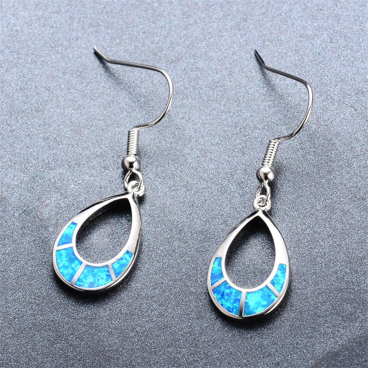 Blue Opal & Silver-Plated Open Teardrop Earrings