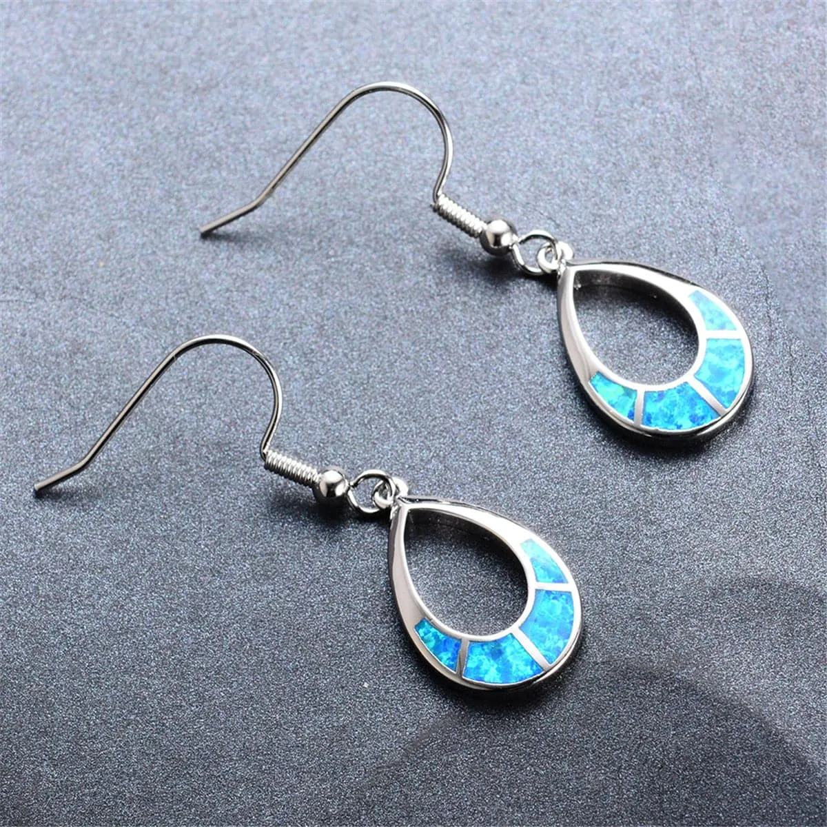Blue Opal & Silver-Plated Open Teardrop Earrings