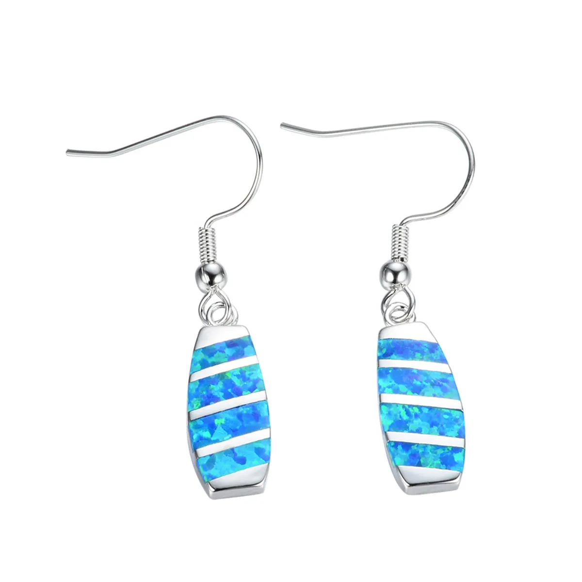 Blue Opal & Silver-Plated Stripe Drop Earrings