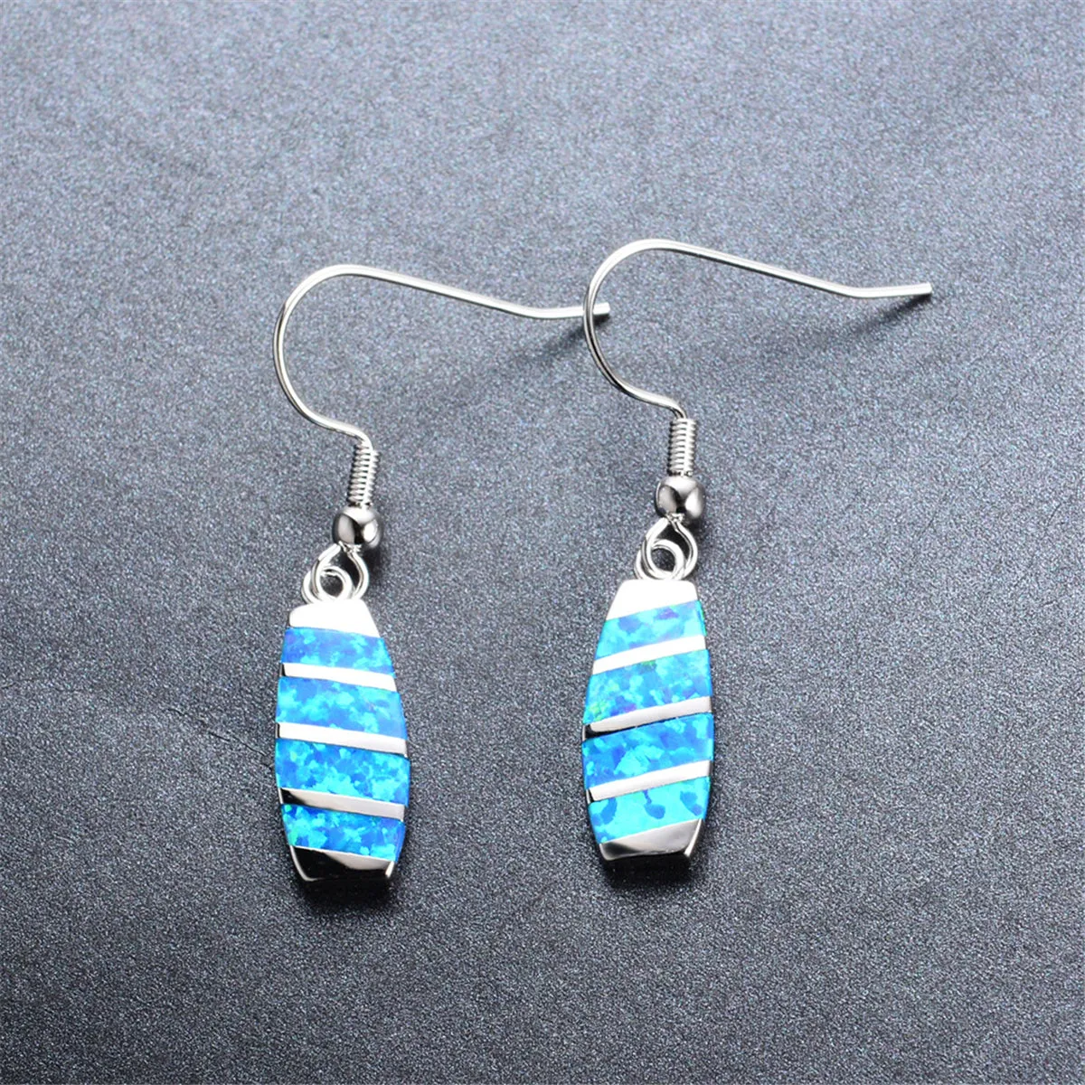 Blue Opal & Silver-Plated Stripe Drop Earrings