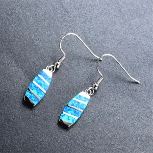 Blue Opal & Silver-Plated Stripe Drop Earrings