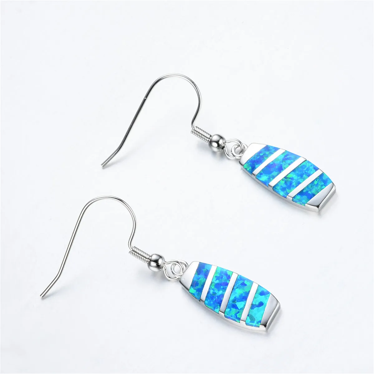 Blue Opal & Silver-Plated Stripe Drop Earrings