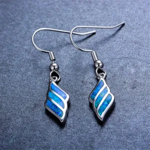 Blue Opal & Silver-Plated Wing Drop Earrings