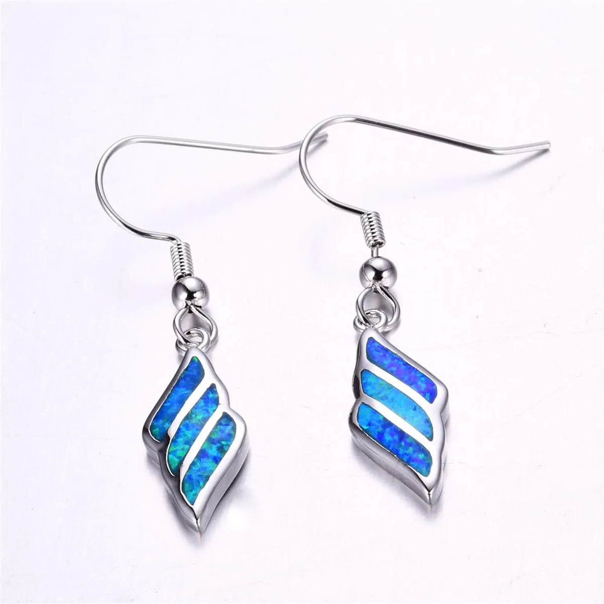 Blue Opal & Silver-Plated Wing Drop Earrings