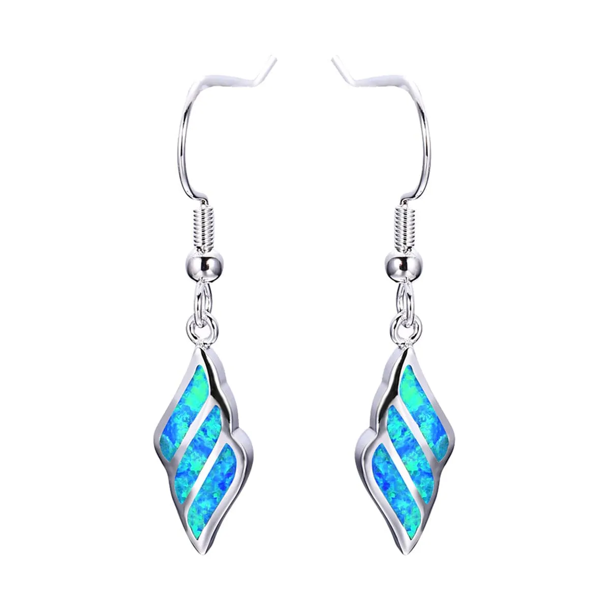 Blue Opal & Silver-Plated Wing Drop Earrings