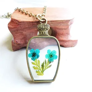 Blue Peach Blossom & 18K Gold-Plated Vase Pendant Necklace
