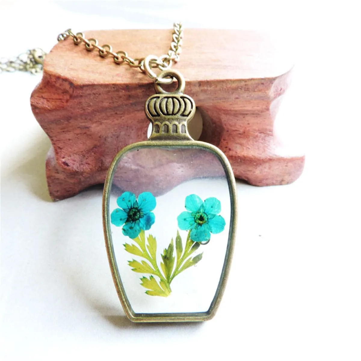 Blue Peach Blossom & 18K Gold-Plated Vase Pendant Necklace