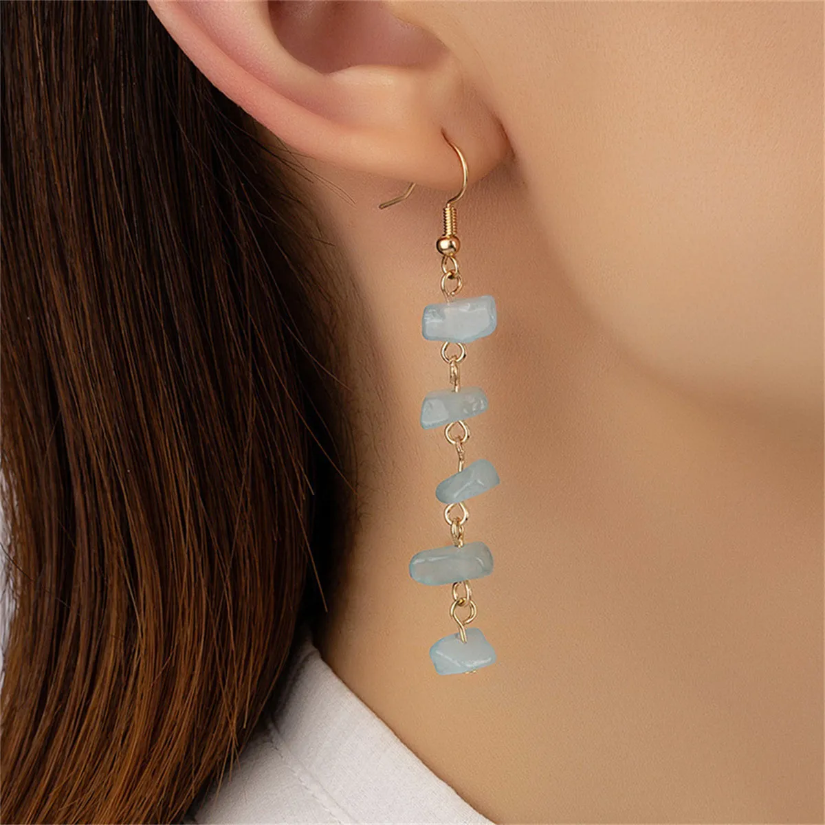 Blue Quartz & 18K Gold-Plated Linear Drop Earrings