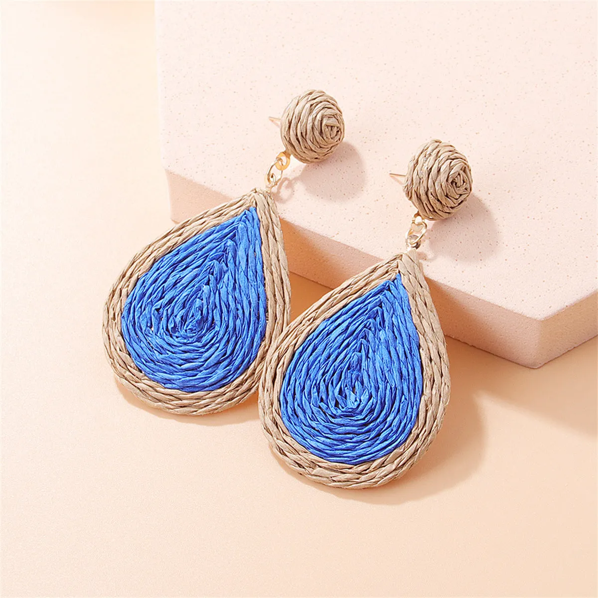 Blue Raffia & 18K Gold-Plated Drop Earrings