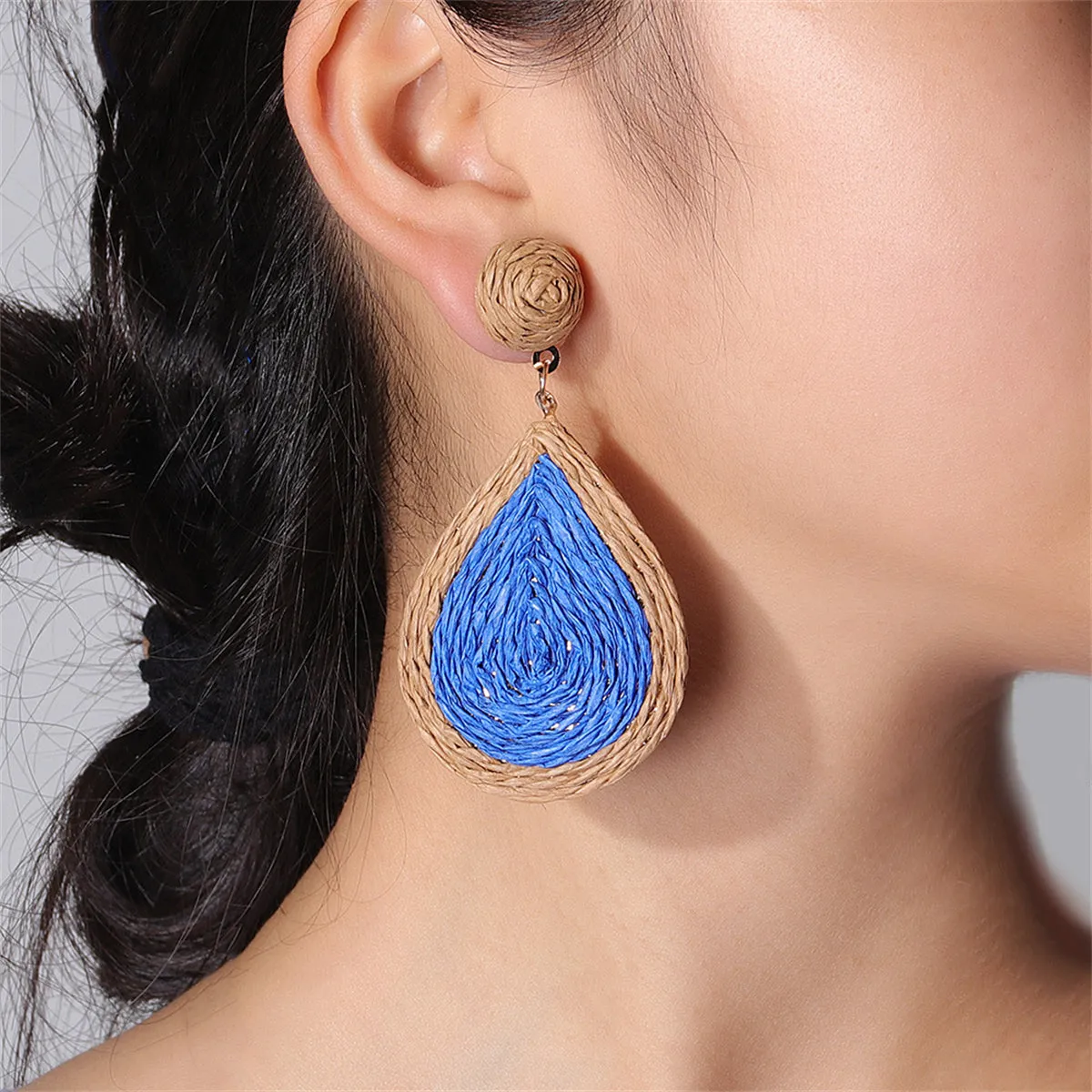 Blue Raffia & 18K Gold-Plated Drop Earrings