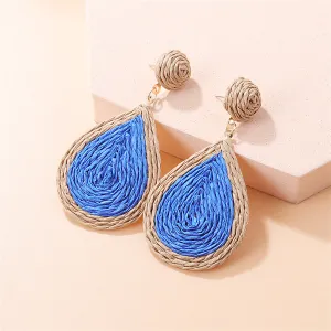 Blue Raffia & 18K Gold-Plated Drop Earrings